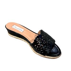 Oscar de la Renta Black Cutout Wedge Espadrille, Size 37.5